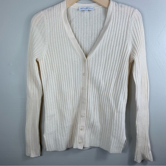 White + Warren | 100% Cashmere Cream Color Cardigan | Size Small - Picture 1 of 8